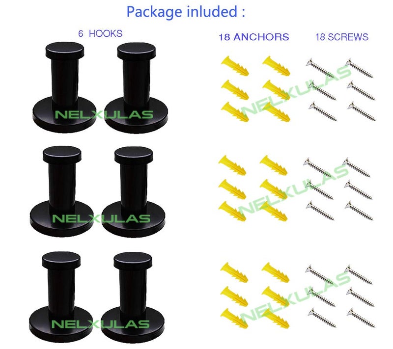NELXULAS Classic Black Stainless Steel Single Super Heavy Duty Wall Mount Hook, Bath Towel Hooks, Coat Hanger (2", 6 PCS) - Image 2
